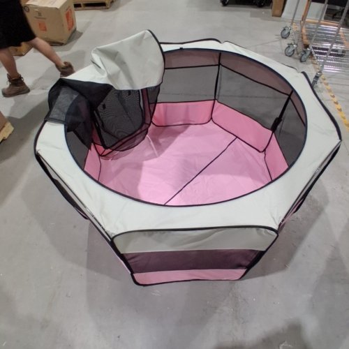 X-ZONE PET PORTABLE FOLDABLE PET PLAY PEN - 31" x 51" - PINK/GREY image 2