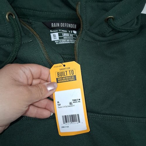 MEN'S CARHARTT RAIN DEFENDER LOOSE FIT HEAVYWEIGHT QUARTER ZIP SWEATSHIRT - EXTRA LARGE TALL - DARK GREEN (MODEL:TS0617-M) image 3