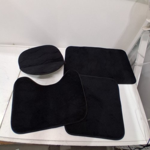 4PC VELVET FLEECE BATHROOM RUG SET - BLACK image 2