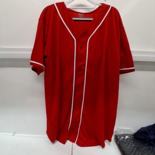 UNISEX ATHLETIC KNIT BASEBALL JERSEY - LARGE - RED/WHITE image 2