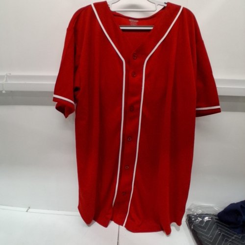 UNISEX ATHLETIC KNIT BASEBALL JERSEY - LARGE - RED/WHITE image 3