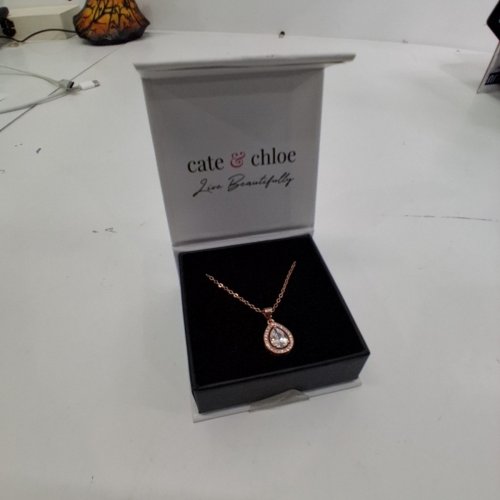 WOMENS CATE & CHLOE PEAR-SHAPED HALO ISABEL PENDANT NECKLACE - ROSE GOLD TONE (STYLE: CCGM10026NK-RG) image 3