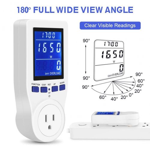 PLUG-IN ELECTRICITY USAGE KW TRACKING MONITOR WITH DIGITAL DISPLAY - 120 V, 15A, 1800W, 50-60HZ - WHITE image 2