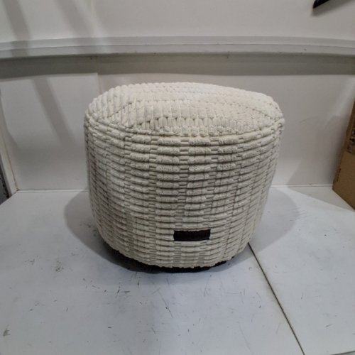 HIGOGOGO ROUND STUFFED CORDUROY OTTOMAN - 20" X 15" - BEIGE/WHITE (MODEL : B0D9VXRJKB) image 2
