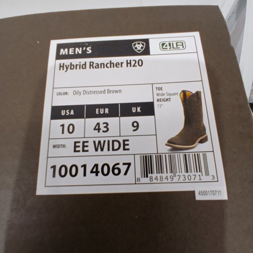 MEN'S ARIAT HYBRID RANCHER WESTERN BOOT - 10 EE WIDE - BROWN OILED ROWDY image 6