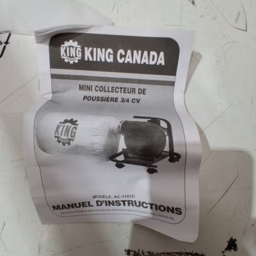 KING CANADA CORDED WIRED MINI DUST COLLECTOR - 3/4 HP - 590 CFM - (MODEL: KC-1101C) image 8