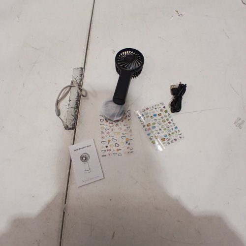 EASYACC MINI PORTABLE HANDHELD POCKET FAN WITH STAND, LANYARD AND CHARGER - BLACK image 3