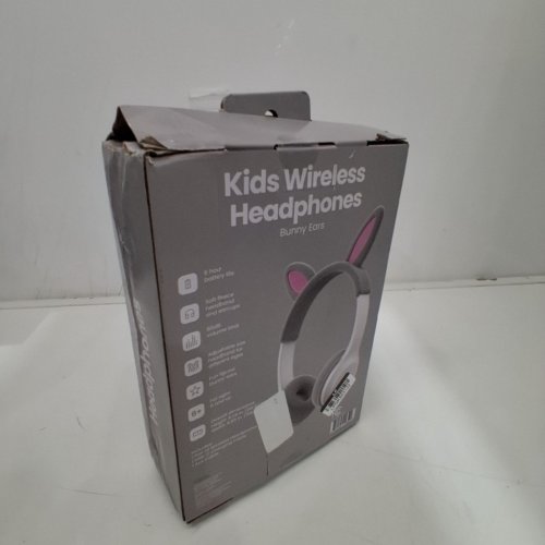KIDS GEMS BLUETOOTH WIRELESS HEADPHONES - 85DB VOLUME LIMIT - GREY BUNNY EARS image 3