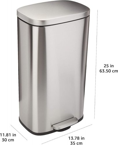 AMAZON BASICS SOFT-CLOSE STAINLESS STEEL TRASH CAN - 30L - SATIN NICKEL FINISH image 2