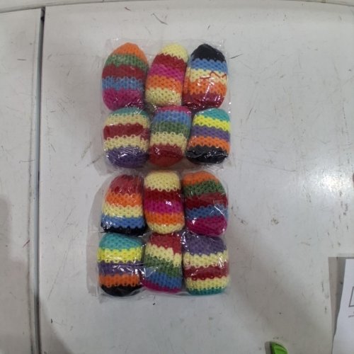12PK CROCHETED HACKY SACK BALLS - 3" X 2"/EACH - MULTI-COLOUR STRIPES image 2