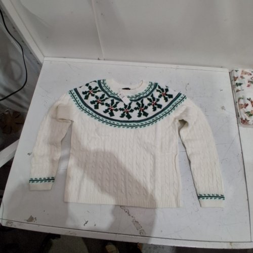 WOMEN'S TALBOTS PATTERNED KNIT SWEATER - SMALL - WHITE / GREEN (STYLE : 6362051) image 3
