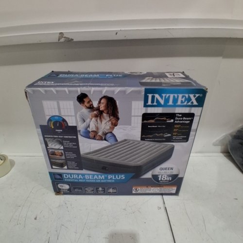 INTEX DURA-BEAM SERIES DELUXE COMFORT PLUSHFIBER-TECH INFLATABLE AIR MATTRESS WITH INTERNAL ELECTRIC PUMP - 18" - QUEEN - GREY (MODEL: AP619D/64413ED) image 5
