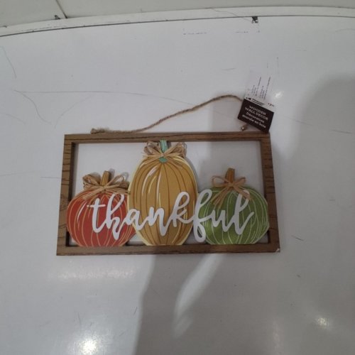 WAY TO CELEBRATE! WOODEN THANKFUL PUMPKIN WALL DECOR - MULTICOLOUR image 3