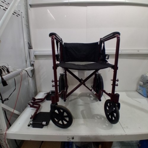 MEDLINE BASIC ALUMINUM TRANSPORT WHEELCHAIR WITH BRAKES - 12" REAR WHEELS - 19"/300LBS MAX/CAP - RED/BLACK (MODEL: MDS808210ARE) image 2