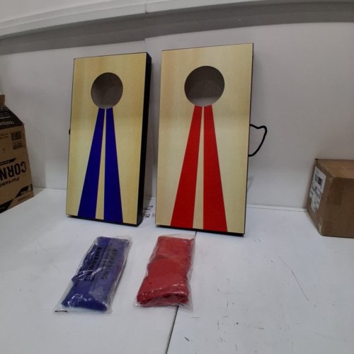 GOSPORTS PORTABLE SIZE CORNHOLE GAME SET WITH 6 BEAN BAG - 2FT X 1FT - WOOD/BLUE/RED (MODEL : CH-03-MDF-WOOD) image 2