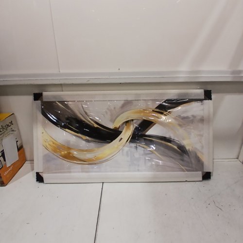 GEOMETRIC ABSTRACT CANVAS WALL ART WITH FRAME - 20" X 40" - BLACK/GOLD/WHITE SWIRL - (MODEL- ABSTRACT CURVE) image 2