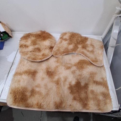 3PC NON-SLIP SHAGGY BATH RUG - ONE SIZE - BEIGE/BROWN image 2