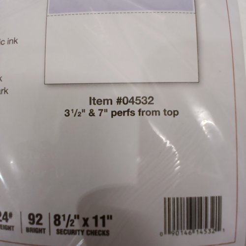 2500PK DOCUGARD SECURITY BUSINESS CHECKS - 3.5" X 7" PERFS FROM TOP - BLUE/RED (MODEL: 045320) image 2