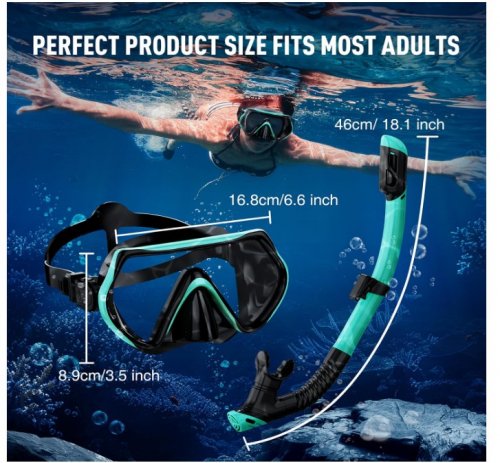 4PC UNISEX ADULTS EXMUJO MIX&MATCH SNORKELING SETS WITH 180° VIEW GOGGLES - OSFM - BLACK/TEAL image 2