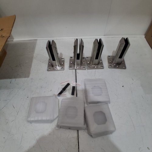 4PC VEVOR SQUARE GLASS CLAMP RAILING BRACKET FOR TEMPERED GLASS - SILVER image 2