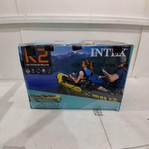 INTEX EXPLORER K2 INFLATABLE KAYAK SET WITH ALUMINUM OARS AND PUMP - 86" - 2-PERSON - 400LB MAX - YELLOW/GREY (MODEL: 68307EP) image 7