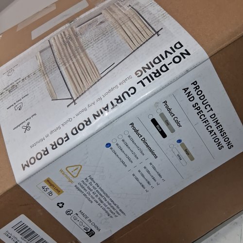 JILRON NO-DRILL ROOM DIVIDER CURTAIN ROD SET WITH 2 PANELS AND ADJUSTABLE POLE BRACKETS- 106" X 84" - BEIGE image 3