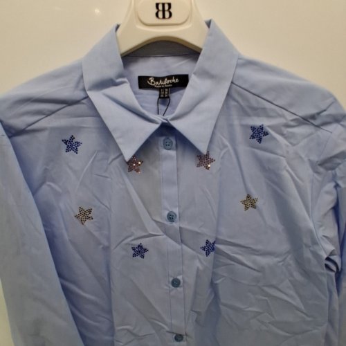 WOMEN'S BARILOCHE BUTTON-UP SHIRT WITH GEM STARS - SMALL / MEDIUM - 38 - LIGHT BLUE / BLUE / YELLOW (STYLE : BALLESTEROS) image 4