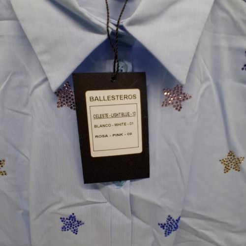 WOMEN'S BARILOCHE BUTTON-UP SHIRT WITH GEM STARS - SMALL / MEDIUM - 38 - LIGHT BLUE / BLUE / YELLOW (STYLE : BALLESTEROS) image 6