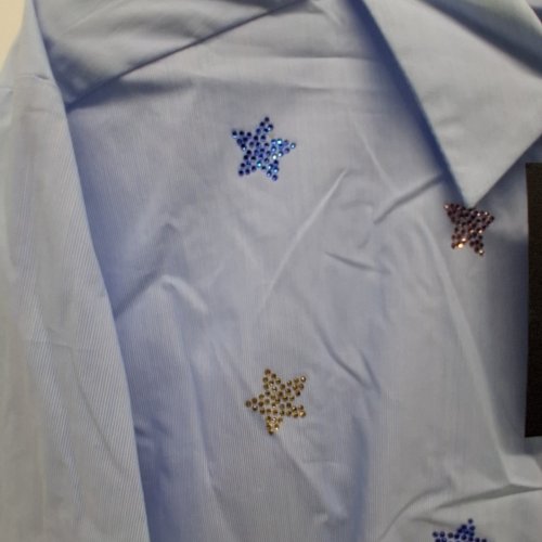 WOMEN'S BARILOCHE BUTTON-UP SHIRT WITH GEM STARS - SMALL / MEDIUM - 38 - LIGHT BLUE / BLUE / YELLOW (STYLE : BALLESTEROS) image 7