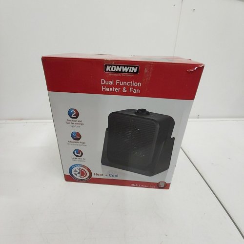 KONWIN DUAL FUNCTION HEATER AND FAN WITH TWO HEAT AND FAN SETTINGS - ADJUSTABLE ANGLE - LARGE BASE - 9.5" TALL - BLACK - (MODEL: SFH-181T). image 4