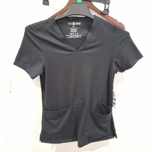 WOMEN'S FLEX SCRUBS V-NECK SCRUB TOP - SMALL- BLACK image 2