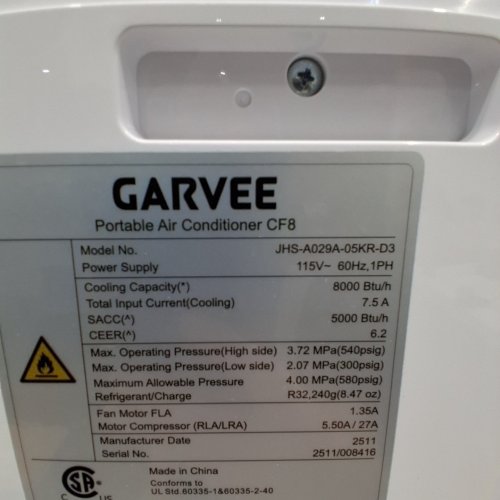 GARVEE PORTABLE AIR CONDITIONER - 5000BTU - BLACK/WHITE (MODEL: JHS-A029A-05KR-D3) image 3
