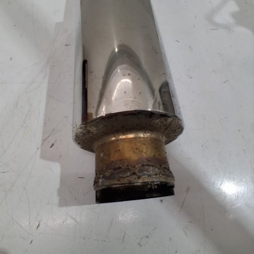 AUTOMOTIVE STAINLESS STEEL BURNT TIP EXHAUST MUFFLER - 3" INLET/4" OUTLET - CHROME image 3