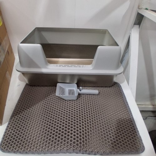 PONCOTSEN STAINLESS STEEL LITTER BOX WITH LID/HIGH WALL EXTENSION AND LITTER SCOOP - 15" X 23" X 10.2"(EXTRA LARGE) - GREY image 2