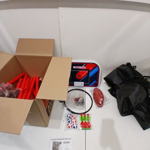 HYES TOYS 2-IN-1 ARCADE BASKETBALL GAME SET WITH DARTBOARD & LIGHTS - ADJUSTABLE HEIGHT 44" - 55" - BLACK/RED image 3