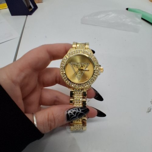 WOMENS GUESS MARCIANO CRYSTAL-EMBELLISHED DAINTY WRIST WATCH - 38 MM- WHITE DIAL INLAID WITH DIAMONDS GOLD-TONE image 4
