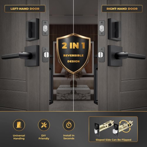 OHUHU FRONT DOOR HANDLE SET WITH DEADBOLT - BLACK (MODEL: DHL-01) image 3