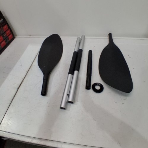LIGHTWEIGHT ALUMINUM KAYAK PADDLE WITH RIBBED SPOON SHAPED BLADES - 86" - BLACK/SILVER image 2
