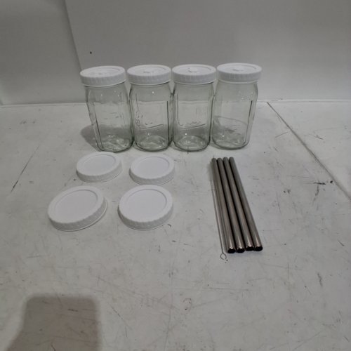 4PK WIDE MOUTH GLASS MASON JARS WITH MENTAL STRAWS - 32OZ image 2