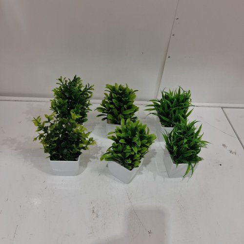 6PK UNBRANDED INDOOR DECORATIVE ARTIFICIAL POTTED PLANTS - 7" - GREEN/WHITE image 2