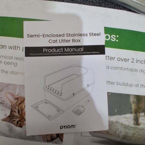 PTLOM STAINLESS STEEL SEMI ENCLOSED CAT LITTER BOX - EXTRA LARGE/23.4" X 15.5" X 15.7" - SILVER image 2