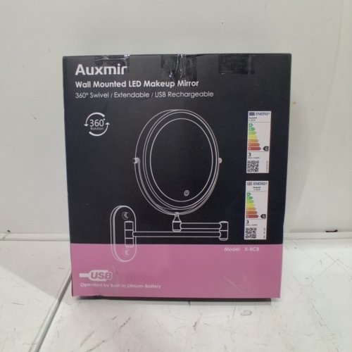 AUXMIR DOUBLE SIDED WALL MOUNTED LED MAKEUP MIRROR WITH LED LIGHTS - 1X AND 30X MAGNIFYING - 8" - BLACK (MODEL: X-8CB) image 4