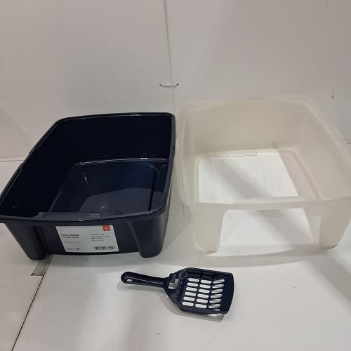 IRIS USA LARGE CAT LITTER BOX WITH SCOOP, OPEN TOP CAT LITTER PAN - 19" - NAVY image 2