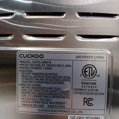 CUCKOO AIR FRYER OVEN WITH 18 MULTI-FUNCTIONAL OPTIONS - 26L - STAINLESS TEEL (MODEL: A2601S) image 8