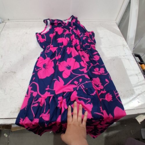 WOMEN'S V-NECK SLEEVELESS FLORAL SUNDRESS - LARGE - NAVY / PINK image 2