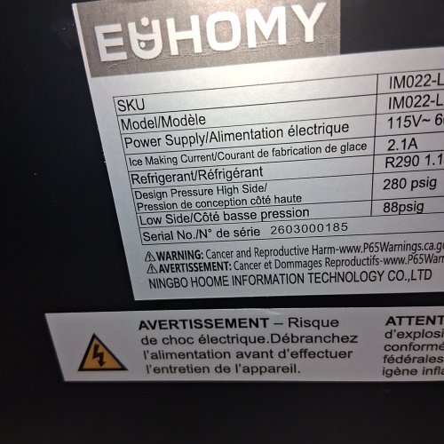 EUHOMY CRESCENT COUNTERTOP ICE MAKER WITH AUTO DEEP CLEANING - 28LBS - BLACK (MODEL: ‎IM022-L) image 8