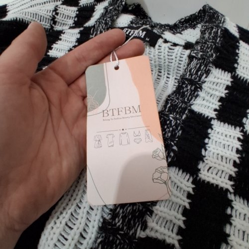 WOMEN'S BTFBM CASUAL LONG SLEEVE CARDIGAN - MEDIUM - BLACK/WHITE CHECKERED image 2