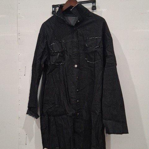 WOMEN'S SOLID COLOR WASHED DENIM LONG SHIRT - EXTRA LARGE - BLACK image 2