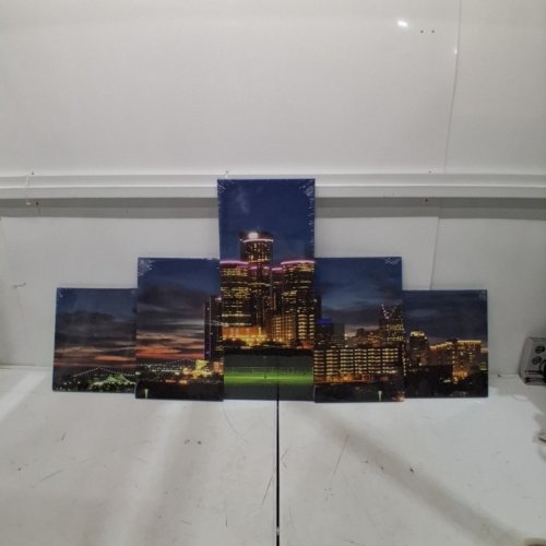 5PC DETROIT CITYSCAPE WALL ART PANELS - 24" X 10" - MULTICOLOUR image 2