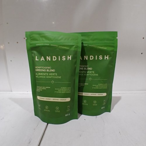 2 LANDISH *RECENTLY EXPIRED* ADAPTOGENIC GREENS POWDER, NUTRIENT RICH CANADIAN GROWN ORGANIC (GLUTEN & SOY FREE) - MADE WITH MUSHROOMS AND ROOTS - DEFENCE + ENERGY (180G EACH) image 3